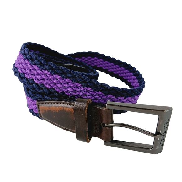 Ted Baker SZ S/M Braided Purple/Navy Textile & Brown Leather Belt - Picture 2 of 6